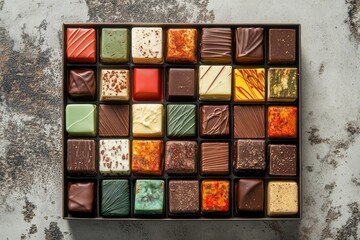 Fototapeta premium Box of artisanal chocolates displaying a wide variety of flavors