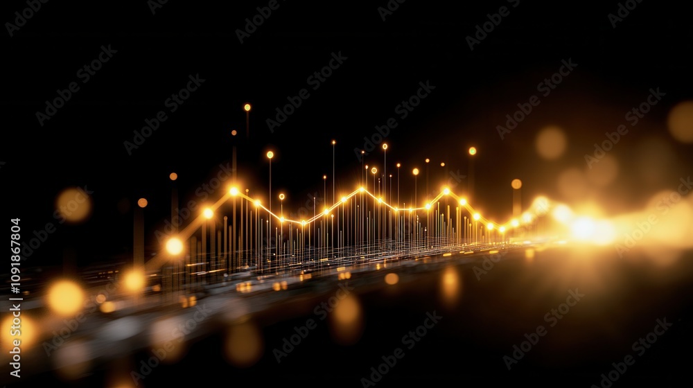 Poster a vibrant visual representation of sound waves, showcasing glowing peaks and valleys against a dark 