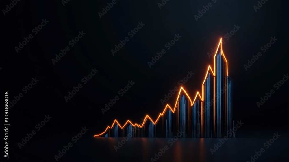 Poster a sleek, modern graph design featuring an upward trend line illuminated in orange against a dark bac