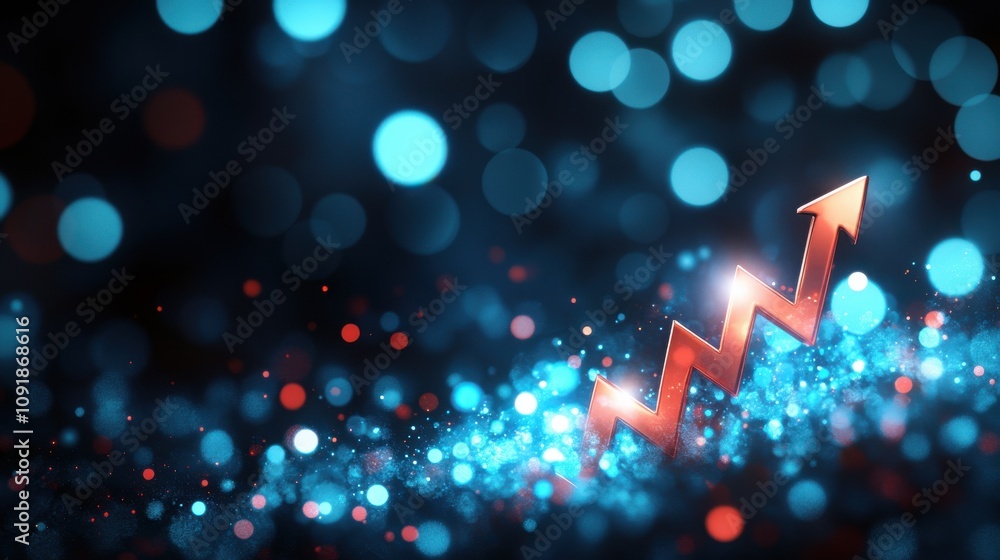 Poster a vibrant, abstract representation of upward growth, featuring a glowing arrow against a backdrop of
