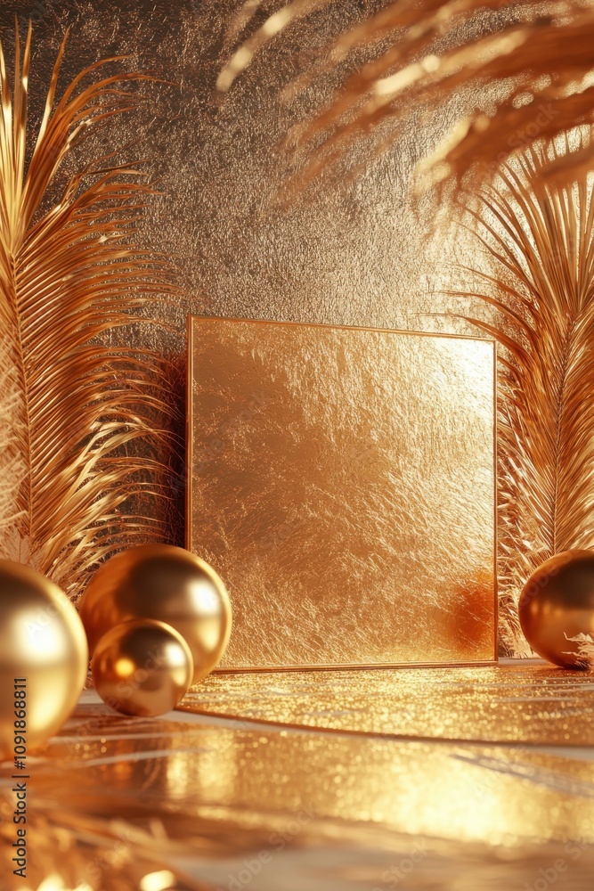 Poster elegant golden display with textured background and decorative elements creating a luxurious setting