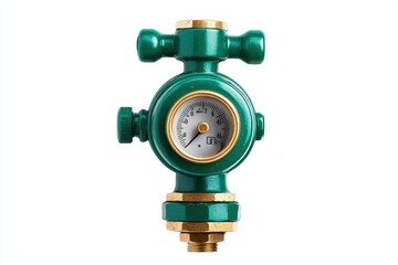 A green pressure regulator with a gauge, designed for controlling gas or liquid flow in various applications.