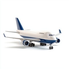 Fototapeta premium A sleek airplane model displayed against a plain background, ideal for travel and aviation-themed projects, advertisements, or educational materials focused on air transportation,