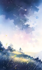 Naklejka premium night sky watercolor background,generation AI