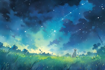 night sky watercolor background,generation AI