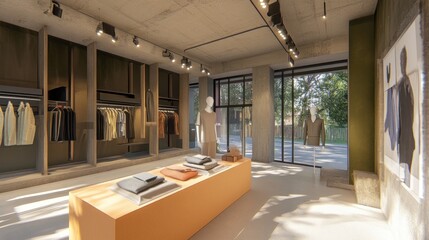 Fototapeta premium Modern Minimalist Clothing Store Interior Design