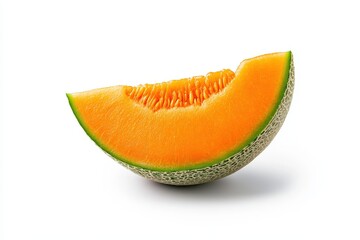 A vibrant slice of cantaloupe melon showcasing its bright orange flesh and textured rind, perfect for refreshing summer snacks.