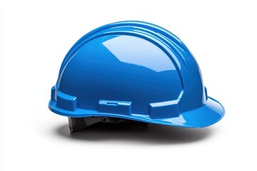 Fototapeta premium A blue hard hat, essential for safety in construction and industrial environments, showcasing a glossy finish.