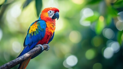Obraz premium Colorful parrot perched on a tree branch outdoors