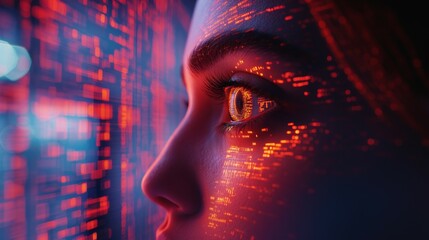 Animation of financial data processing and scope scanning over eye