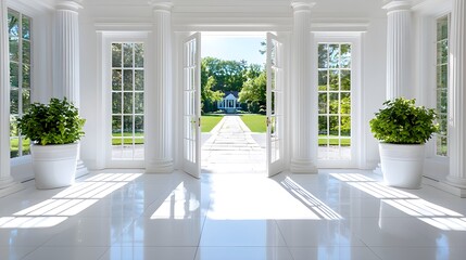 Fototapeta premium Greek Revival architecture, green energy setup, energy-efficient upgrades