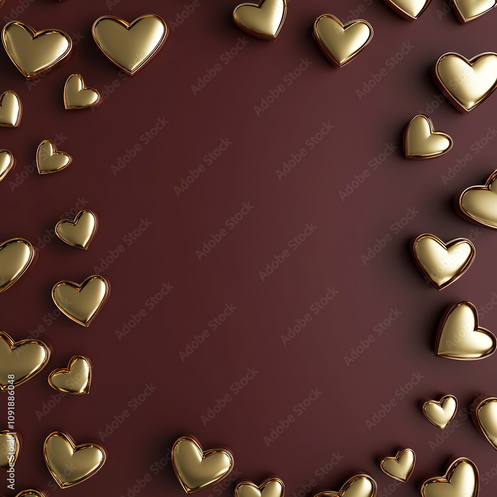 Fototapete luxurious valentine's day background featuring a rich burgundy base with scattered gold foil heart s