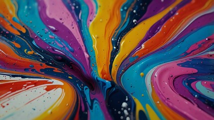 Beautiful abstraction of liquid paints in slow blending flow mixing together gently