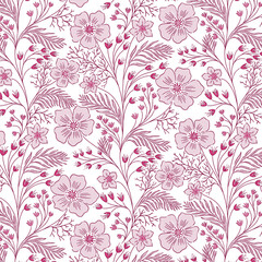 Fototapeta premium purple pink chintz small daisies bloom pattern