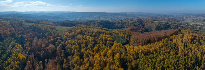 Autumn Splendor in the Beskid Mountains: Aerial Panorama © Krzysztof