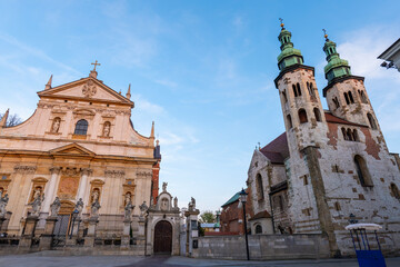 Fototapeta premium Krakow Old Town St. Mary's Basilica Main Market Square St Florians gate and Barbakan Royal Castle St. Joseph's Church