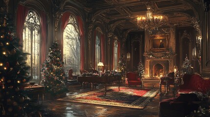 Fototapeta premium New Year's gift party, Drawing room background