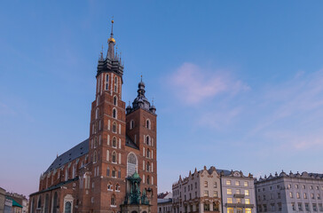 Obraz premium Krakow Old Town St. Mary's Basilica Main Market Square St Florians gate and Barbakan Royal Castle St. Joseph's Church