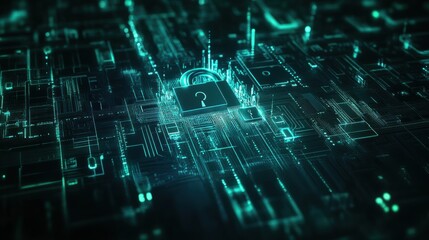 Obraz premium This artwork features an intricate design of padlocks and keys against a digital backdrop, evoking themes of security and technology. Generative AI