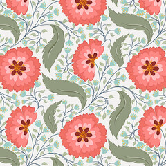 Peach Autumn Winter Blooms with small blue flowers pattern
