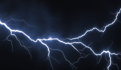 Dramatic lightning strikes illuminate the night sky during a summer storm