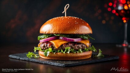 Delicious Chicken Burger with Tangy BBQ Sauce and Fresh Veggies Photo for Menu Restaurant