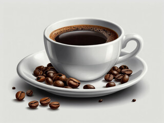 Fototapeta premium Image of a cup of espresso with coffee beans next to it