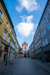 Fototapeta premium Krakow Old Town St. Mary's Basilica Main Market Square St Florians gate and Barbakan Royal Castle St. Joseph's Church