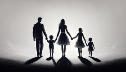 Family holding hands and walking in a line