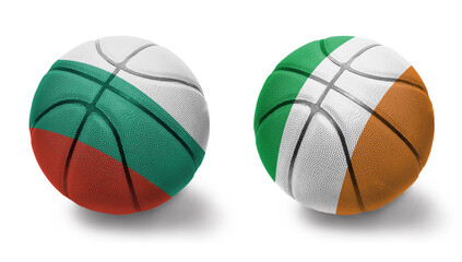 Obraz premium basketball balls with the national flags of ireland and bulgaria on the white background.