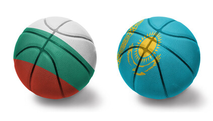 basketball balls with the national flags of kazakhstan and bulgaria on the white background.