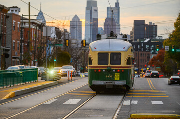 SEPTA PCC Trolley during sunset