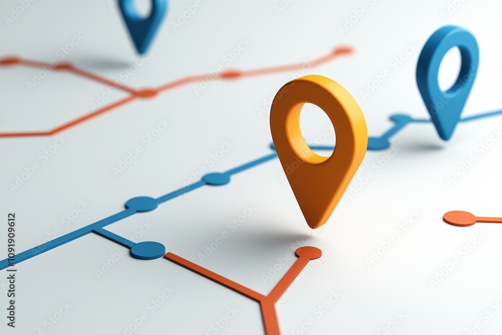 Poster e-commerce digital marketplace supply chain concept. colorful map pins on a navigation path represen