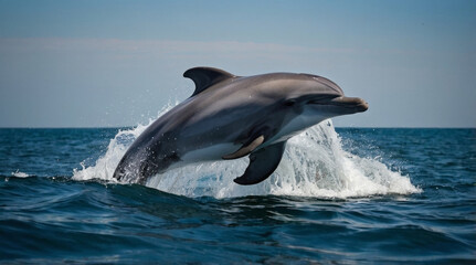 Fototapeta premium Image from happy dolphin jumping on the sea