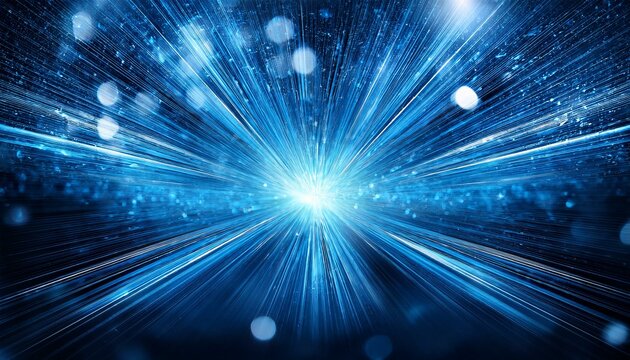 A burst of blue glitter radiating from the center, with light beams and bokeh effects spread 
