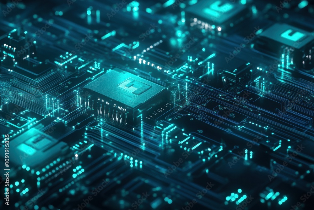 Fototapete A vivid abstract design showcases padlocks and keys amidst a futuristic digital landscape, illustrating themes of security and technology. Generative AI