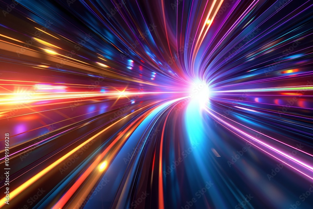 Poster a vibrant mix of light trails forms a mesmerizing vortex effect, illustrating rapid motion through a