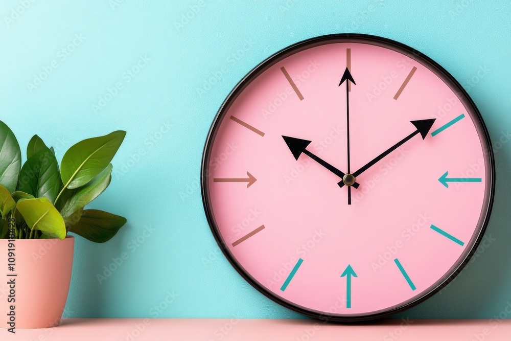 Poster A minimalist clock design showing forward-moving arrows, symbolizing progress and looking ahead