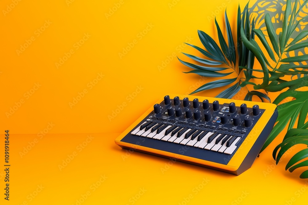 Poster a minimalist graphic of a soundboard in a recording studio with tribal patterns decorating the frame