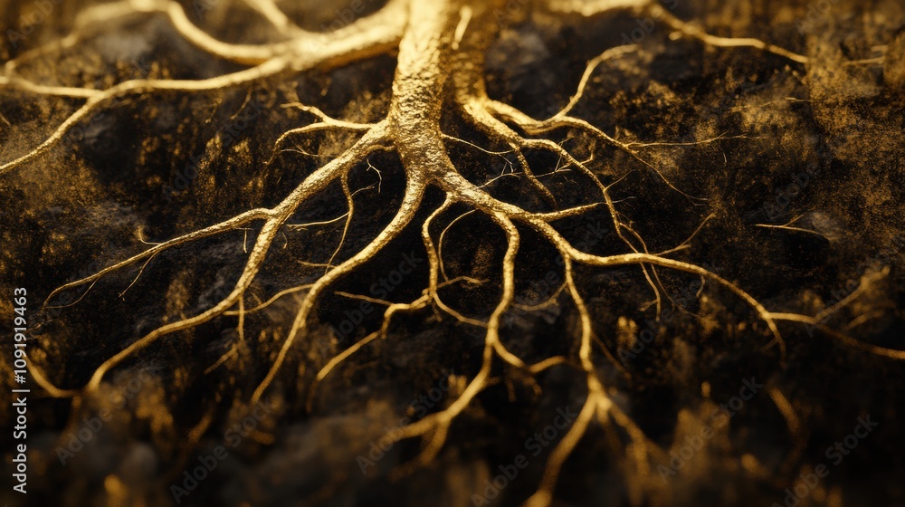 Poster elegant intertwining branches and roots embody the concept of a tree of life, highlighting the beaut