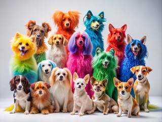 Obraz premium A Colorful Collection of Dogs on White Background Showcasing Different Breeds, Sizes, and Colors Perfect for Pet Lovers and Animal Enthusiasts