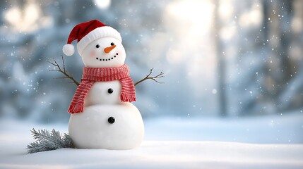 Obraz premium Joyful snowman decoration winter wonderland holiday scene snowy environment cheerful viewpoint festive concept