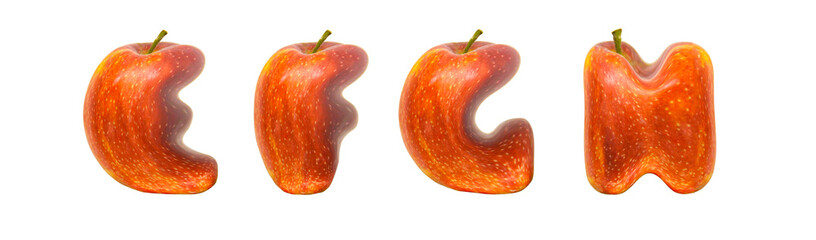 Letters E, F, G, H made from apples