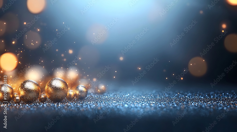 Poster sparkling golden orbs abstract setting digital art atmospheric environment close-up perspective