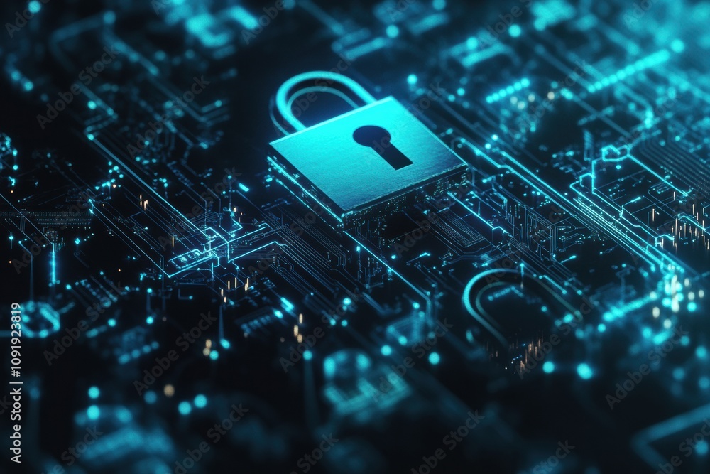 Aufkleber A striking digital background displays interconnected keys and padlocks, symbolizing security and encryption in a technological landscape. Generative AI