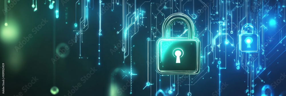 Poster A visually striking abstract artwork displays a network of padlocks and keys, symbolizing security in a digital environment. Generative AI