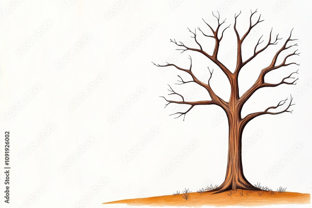 Poster Minimalist depiction of an aging tree with sprawling branches, drawn in clean lines against a soft gradient background