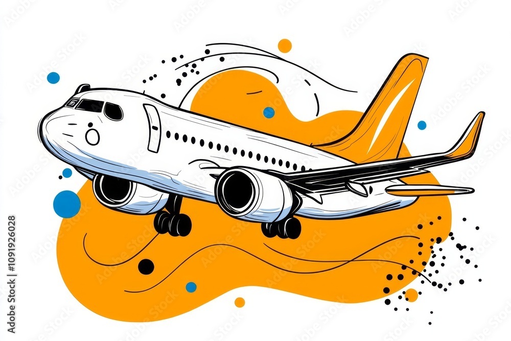 Poster minimalist line art of an aircraft with clean geometric shapes, against a soft gradient background