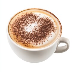 A classic cappuccino with a thick layer of frothy milk and a dusting of cocoa powder, isolated white background, realism art style