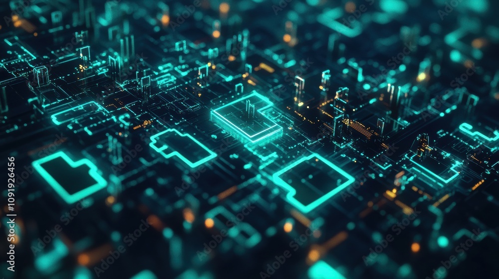 Poster Futuristic digital artwork features a stylized pattern of padlocks and keys, representing security, technology, and data protection. Generative AI